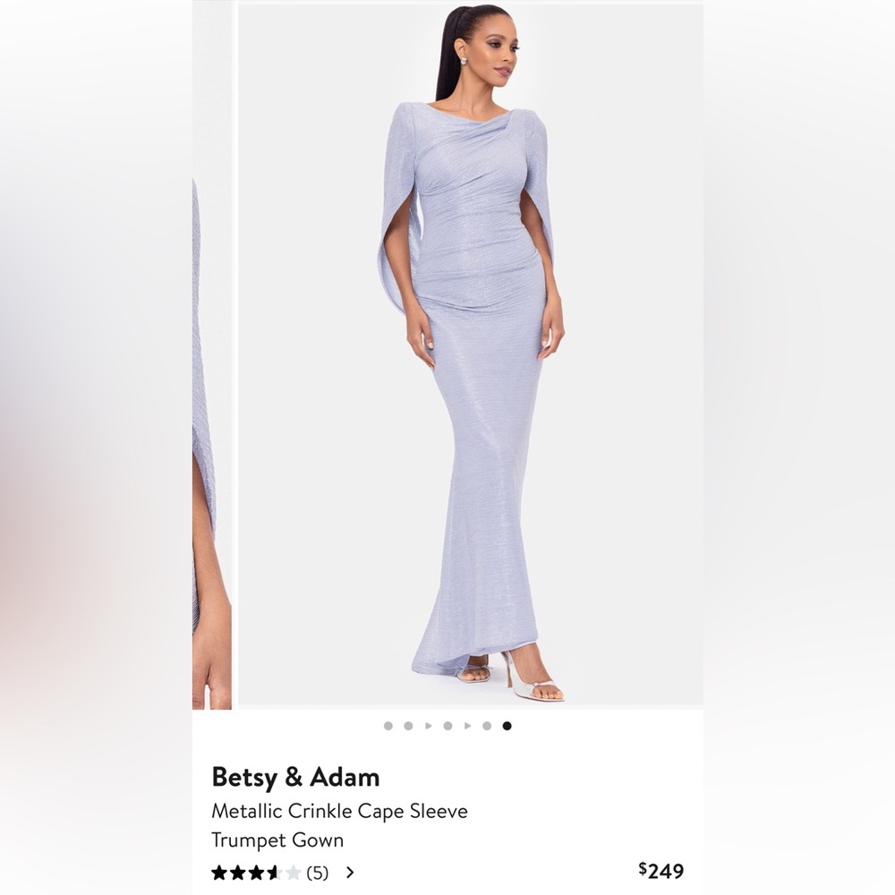 Betsy & Adam Gold Ruched Sequin Asymmetrical Gown